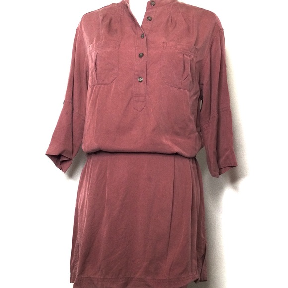 Fossil Elastic Waist Button Front 3/4 Sleeves Opaque Red Dress. - Picture 2 of 8